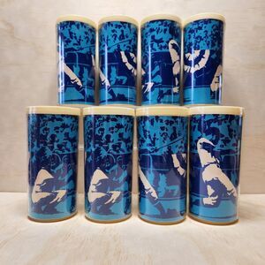 Vintage 1971 Sports Cups 8 Beacon Plastic Glasses Blue White Baseball Design